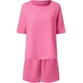 thumbnail image 4 of Womens Trousers Tall Length Womens Casual And Comfortable Foreign Style Bat Shirt Fashion Short Sleeved Shorts Suit, 4 of 8