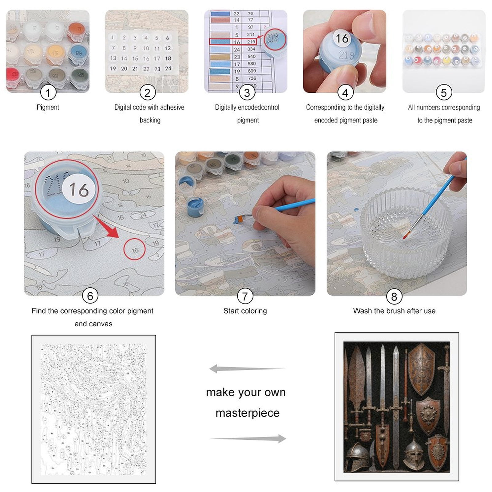 Paint by Numbers Kit for Adults, Medieval Swords Shields Collection Paint by Numbers, Easy Paint by Numbers Kit for Adults Beginner, DIY Adult Paint by Number Kits on Canvas, Home Decor