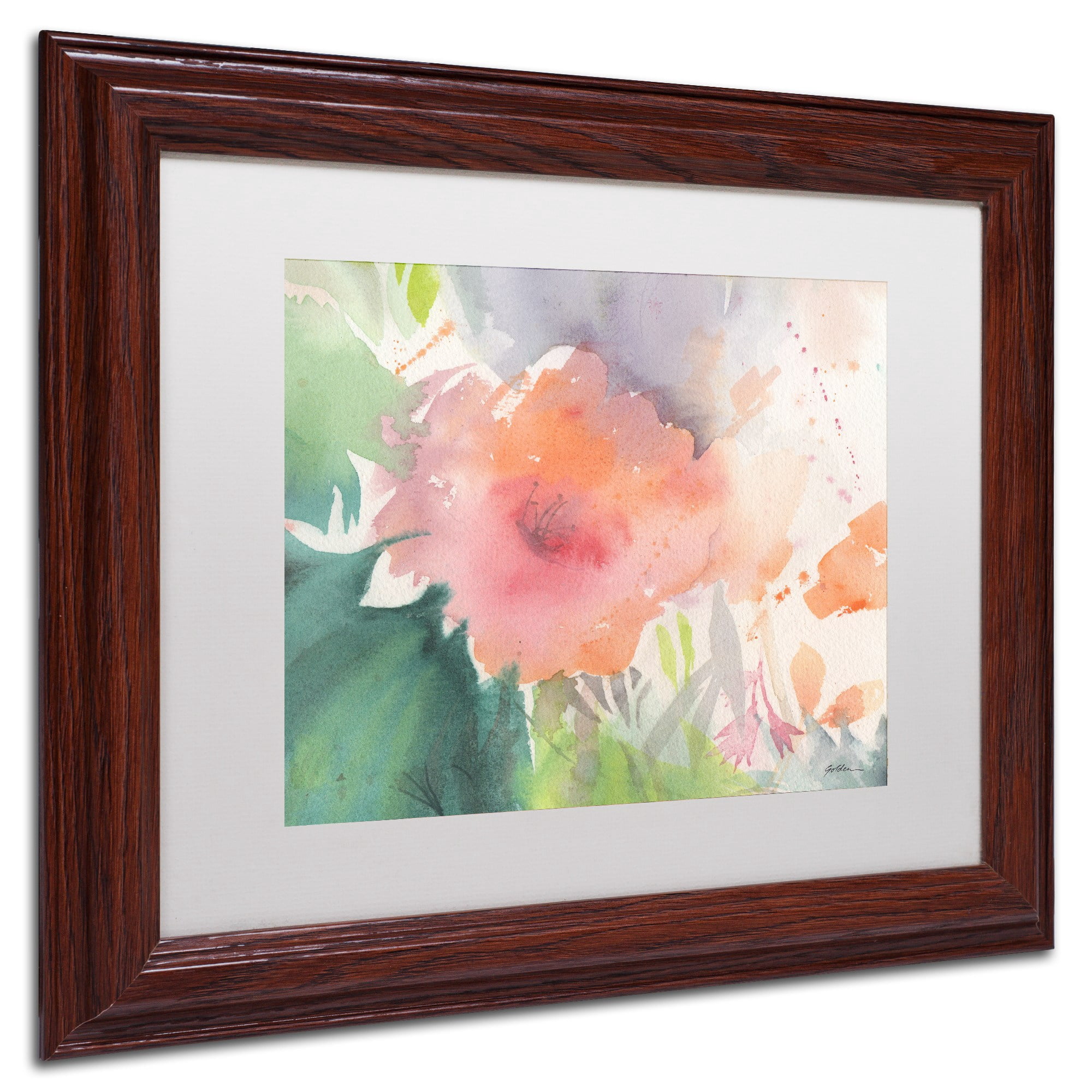 Trademark Fine Art "Coral Blossom" Canvas Art by Sheila Golden, White Matte, Wood Frame