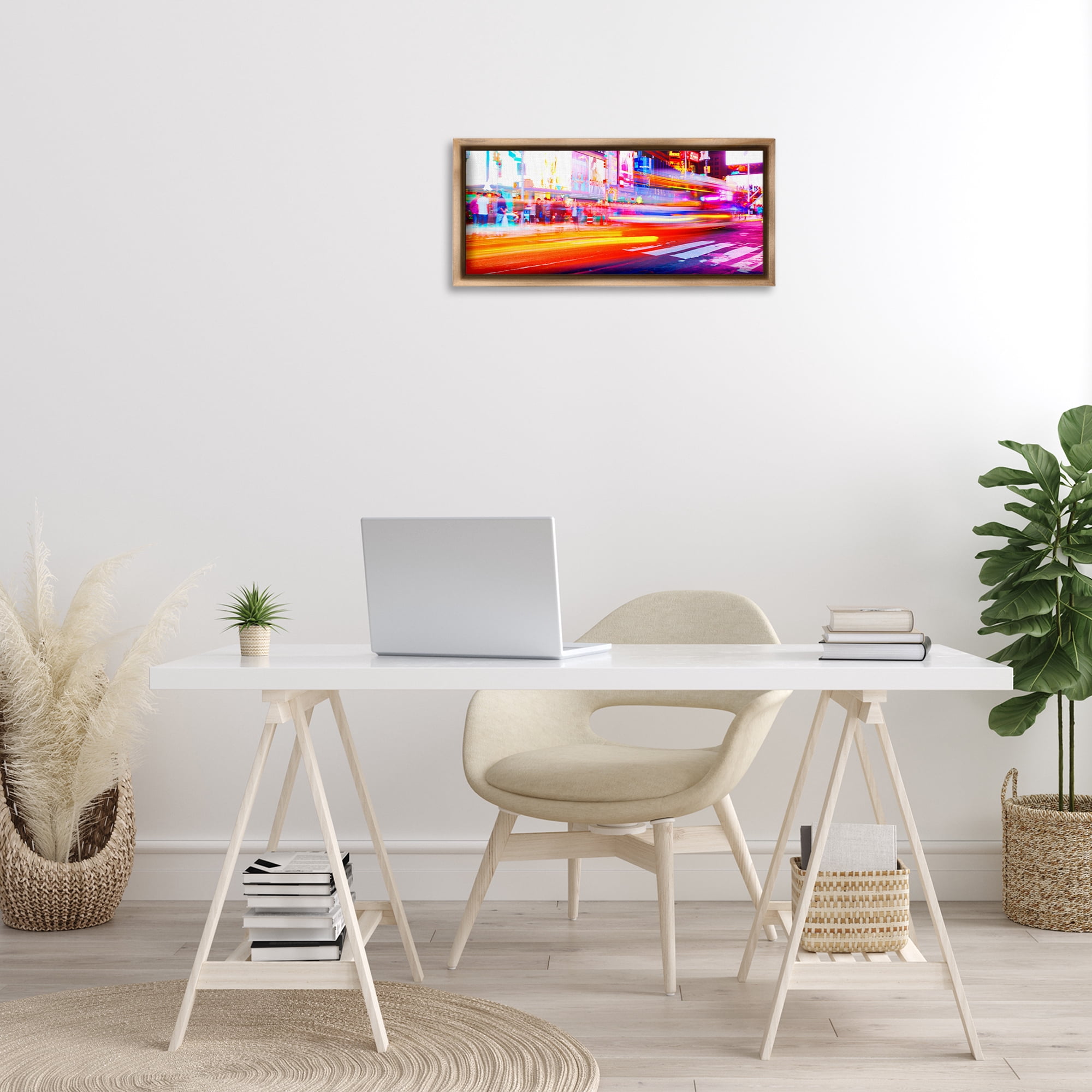 Stupell Industries Light Streaked Cityscape Scenery Photography Brown Floater Framed Art Print Wall Art, 25 x 11