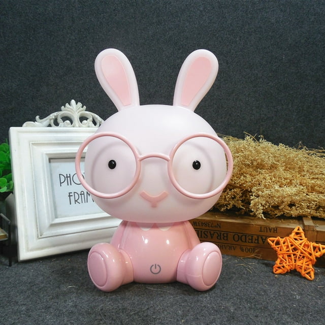 Lámpara de mesa LED de conejo para decoración de habitación infantil, luz nocturna, tres velocidades ajustables, adorable conejo de dibujos animados, protección ocular táctil (1 paquete, rosa)