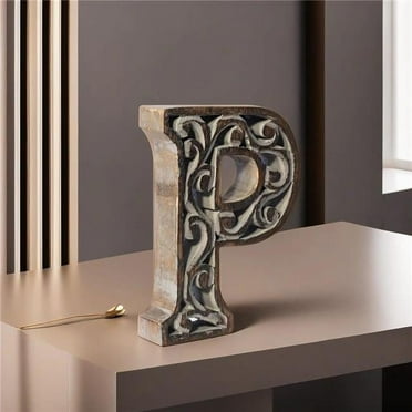 BBH Homes UBBBMH6284SCPHS Handmade Eco-Friendly Wall Mount & Table Top Decor Gray Antique P Wood Alphabet Letter Block