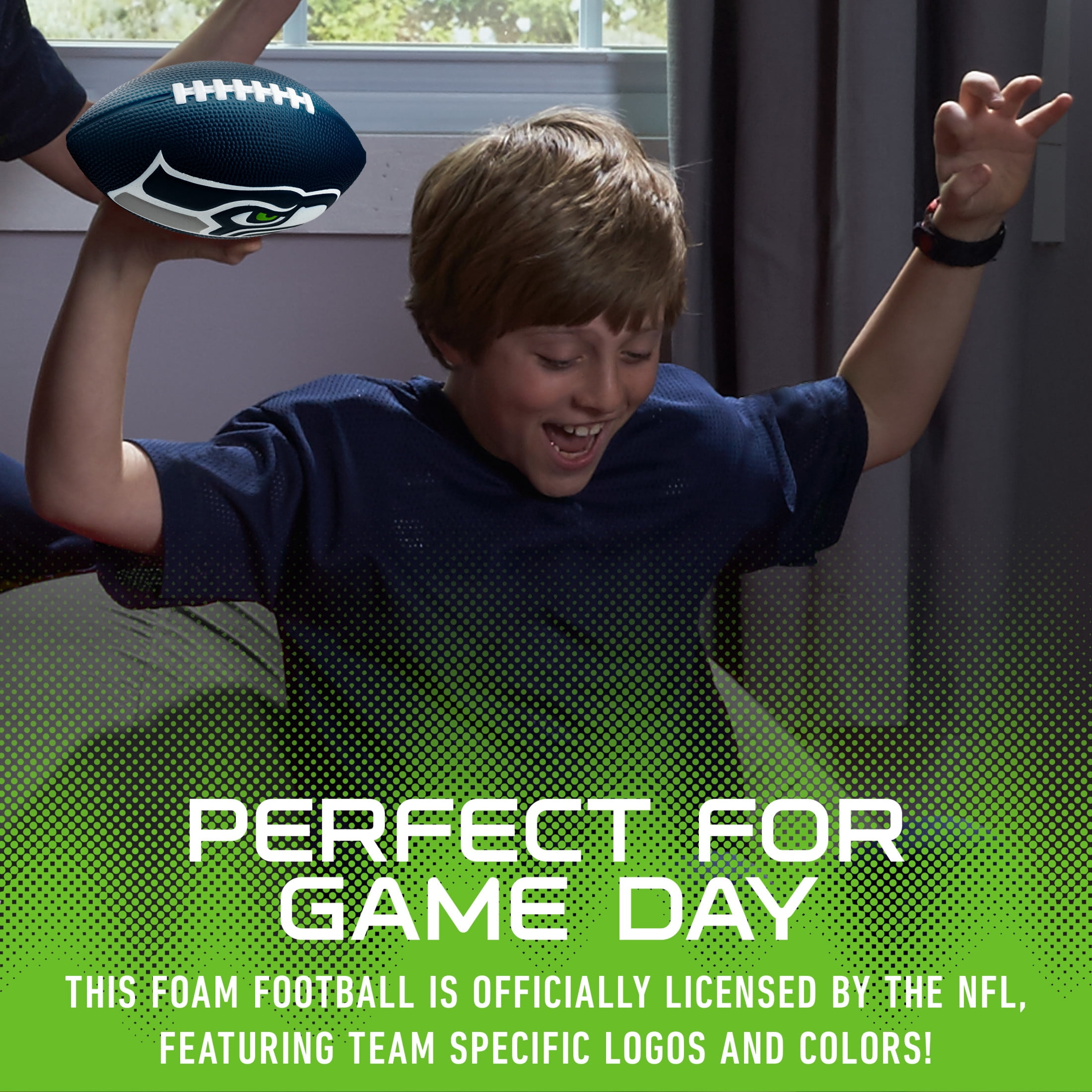 Franklin Sports NFL Seattle Seahawks Football - Kids Foam Football - Soft Football - Mini Size - Perfect for Gameday - 8.5" 3D logos!