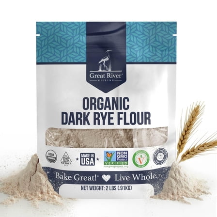 Great River Milling Organic Dark Rye Flour  Whole Grain, Non-GMO, Kosher, Unbromated  Earthy Flavor for Rye Bread, Sourdough Starter, Bagels, Crackers & Artisan Baking  2 Lb