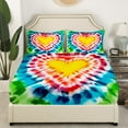 thumbnail image 2 of Erosebridal Bohemian Twin Fitted Sheet Rainbow Tie Dye Sheets, Love Heart Print Bed Sheets Green Blue Ombre Bed Cover, Yellow Red Gradient Bed Set Watercolor Art Decor (Deep Pocket), 2 of 5