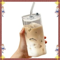 LANBB Glass Cups with Lids and Straws, 14oz Iced Coffee Cups & Glass Coffee Cups, Heat-Resistant Coffee Cup for Cold Drinks, Juice, Milk | Leakproof & Shatterproof, Ideal for Home, Office, Travel