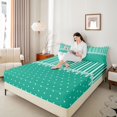 thumbnail image 3 of Castle Fairy Retro Vertical Stripe Queen Sheets 4 Pieces,Minimalism Heart Dot Queen Sheet Sets,Emerald Green White,1 Flat Sheet, 1 Fitted Sheet and 2 Pillowcases, 3 of 7