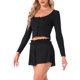 thumbnail image 4 of Conjunto de lounge para mujeres INSPIRE CHIC, pijamas de manga larga, camisas de botones con pantalones cortos, conjunto de 2 piezas, sets de entrenamiento Y2K, XS, negro, 4 of 5