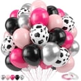 thumbnail image 1 of Yanonmyfd 60PC Rainbow Balloons Set, Colorful Balloons, 12 Inch Bright Color Yellow Orange Hot Pink Teal Blue Confetti Balloon Helium for Rainbow Wedding Day Birthday Party decorations,Pink Black Cow, 1 of 30