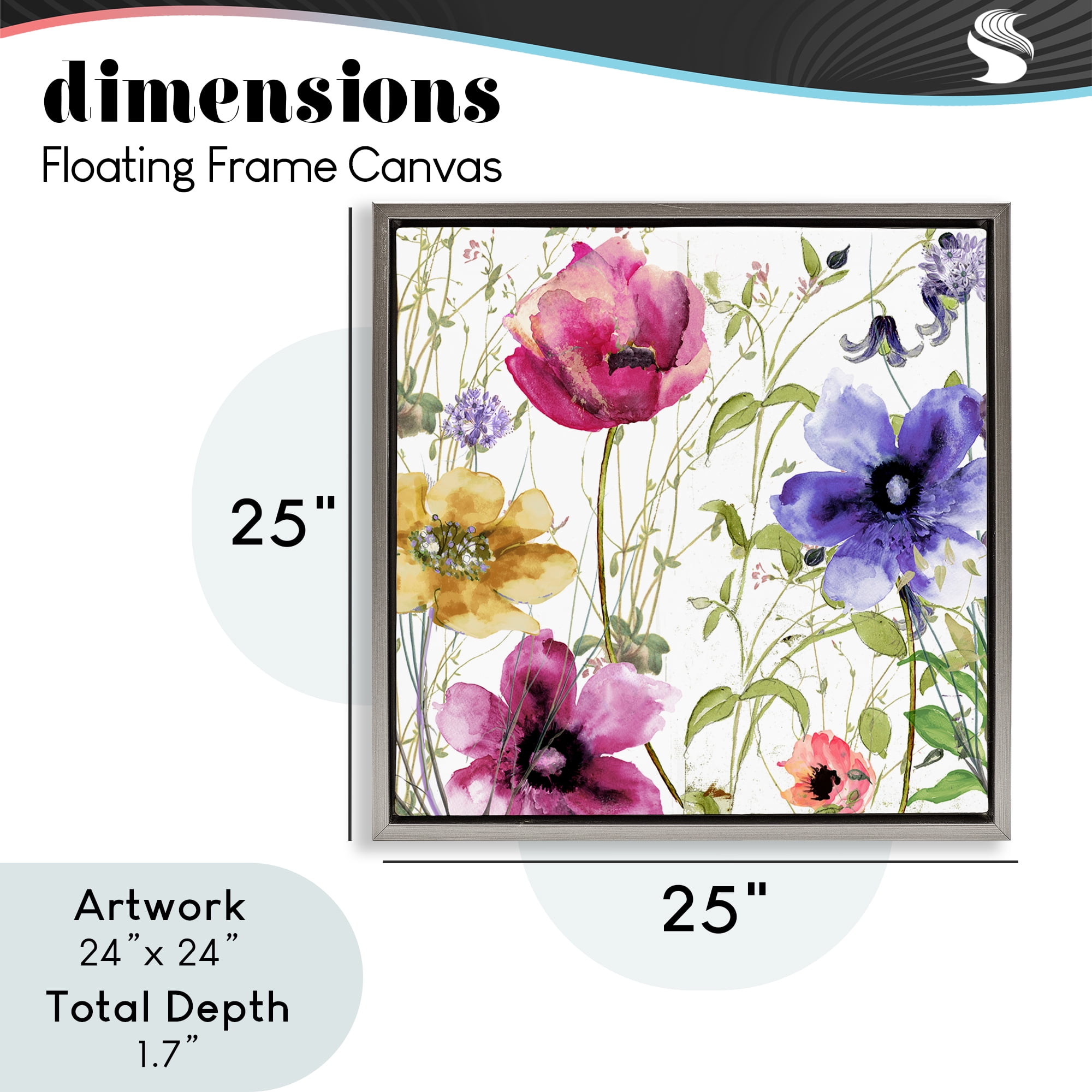 Botanical Spring Garden Blooms Gray Framed Floater Canvas Wall Art, design by Sasha