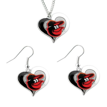 - Aminco MLB Baltimore Orioles Swirl Heart Necklace and Dangle Earring Set Charm Gift