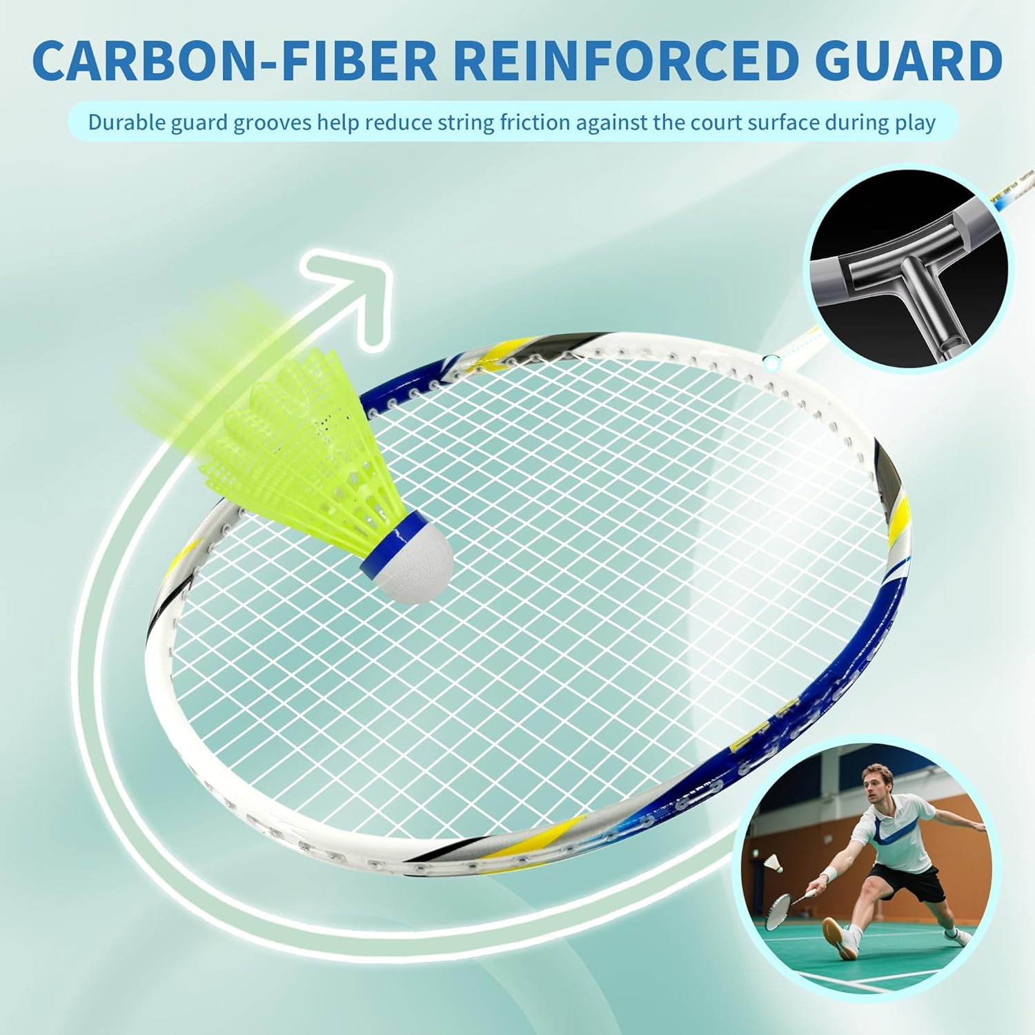 Carbon Composite Badminton Rackets - Complete 2-Player Kit with Bag | Lightweight & Easy to Use