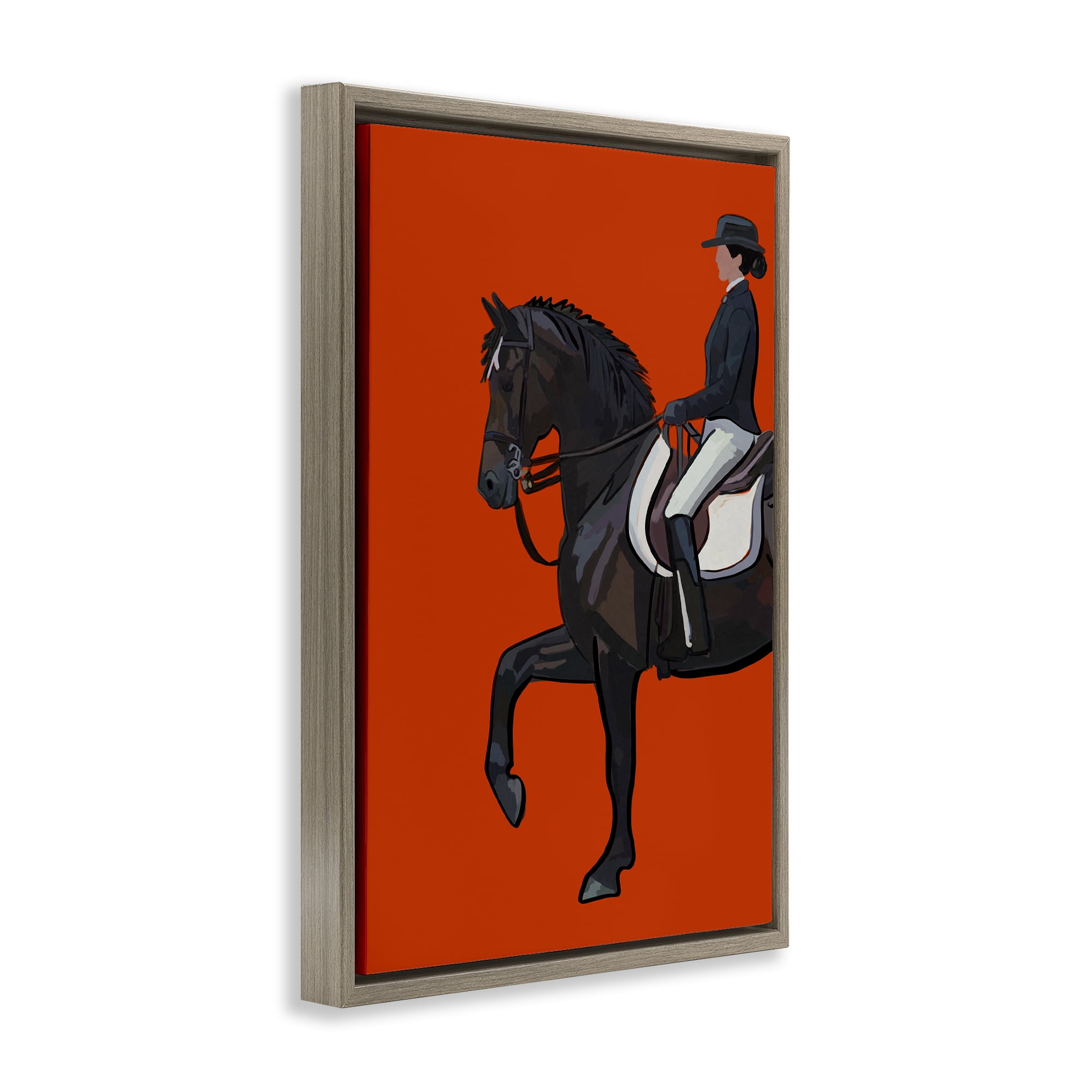 Stupell Industries Jockey & Horse on Orange Sports Painting Brown Floater Framed Canvas Art Print Wall Art, 21 x 31