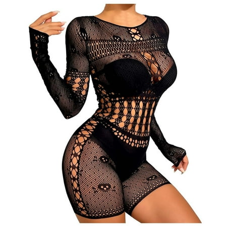 Yuhangmm Womens Lingerie Lace Bodysuit Sexy Fishnet Jumpsuit And Lingerie Robe for Women