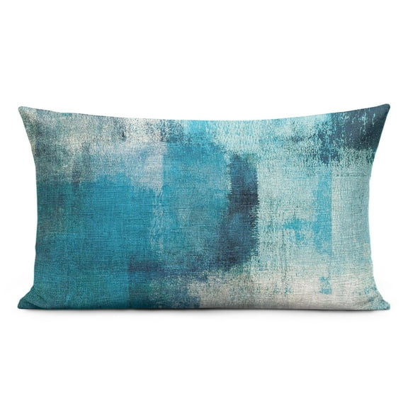 Turquoise and Grey Abstract Art Painting Pillow Covers 12x20 Inch Linen Decorative Square Throw Pillow Covers for Home Sofa Bedroom Outdoor Indoor