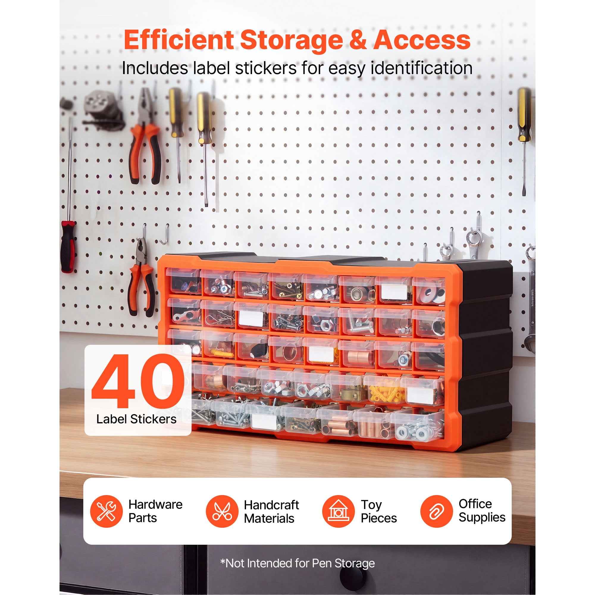 KFFKFF 40-Drawer Plastic Storage Organizer, Stackable Cabinet for Garage Organization, Wall-Mountable Toolbox for Small Parts, Hardware, Beads, Screws, Crafts, and Building Bricks