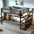 thumbnail image 4 of Queen Loft Bed with Desk & Storage Stairs, Metal Frame with LED Lights, USB Ports & Multifunctional Iron Nets, Noise-Free, No Box Spring Needed, Black, 4 of 9