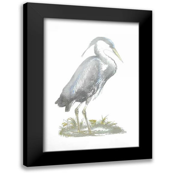 Selby, John 11x14 Black Modern Framed Museum Art Print Titled - Silver Foil Heron I with Hand Color