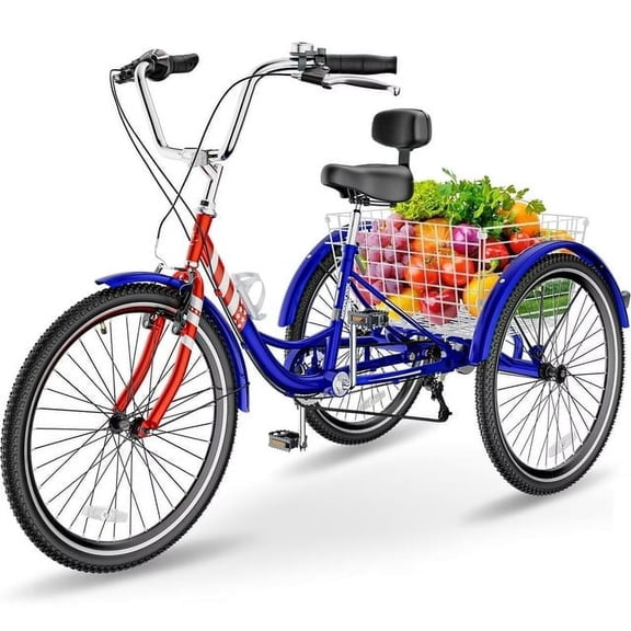 Lilypelle Adult Tricycles 7 Speed 20/24/26 Inch Three Wheel Bike Cruiser Trike with Low-Step Through Frame/Large Basket for Men, Women, Seniors