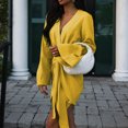 thumbnail image 1 of Robe Élégante à Col en V Couleur Unie Chic Mini Robe Femme Printemps Manches Longues Fendue Robe de Soirée Femme Plissée à Lacets Drapée Robe de Bureau, 1 of 7
