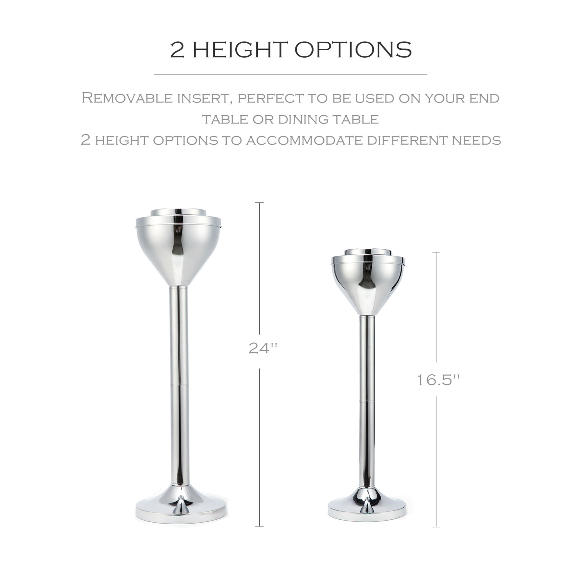 2 Piece Design Standing Ashtray Chrome Finish Height Adjustable 24" Or 16.50"
