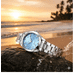 thumbnail image 4 of Reloj Mujer Dama Cuarzo Moda Casual Acero Impermeable 1620 Xtellar Correa Plateado Fondo Azul, 4 of 4