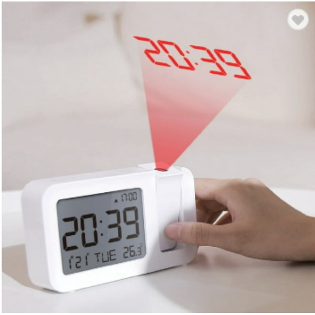 Reloj despertador de proyección con proyector giratorio de 120 °, brillo ajustable de 4 niveles, reloj despertador de techo, volúmenes ajustables para dormitorio