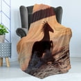thumbnail image 4 of Animal Soft Flannel Fleece Throw Blanket, Horse Sea at Sunset Time Horizon Speed Exotic Nature Animal Picture Art, Cozy Plush for Indoor and Outdoor Use, 50" x 60", Salmon Dark Brown, by Ambesonne, 4 of 5