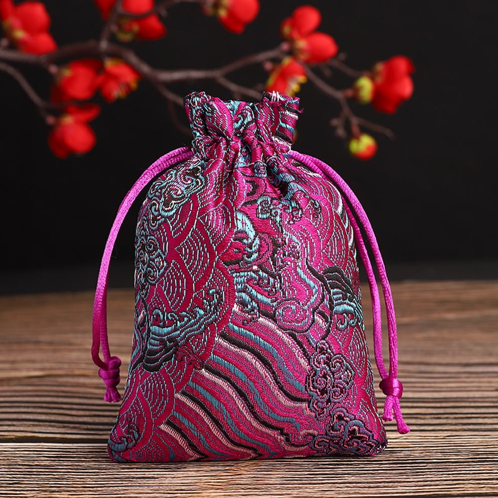 Burlap Drawstring Bags Chinese Style Gift Storage Bag Jewelry Packaging  Pouch Small Floral Embroidered Jewelry Pouches for Wedding Festival BLUE B