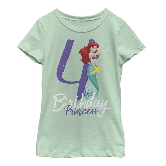 Girl's The Little Mermaid 4th Birthday Graphic Tee Mint Small