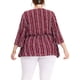 thumbnail image 3 of Agnes Orinda Blusa de Peplum de Talla Grande para Mujer con Rayas Boho de Manga Larga 3X Roja, 3 of 6