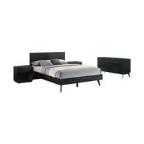 Petra Queen 4 Piece Wood Bedroom Set in Black Finish