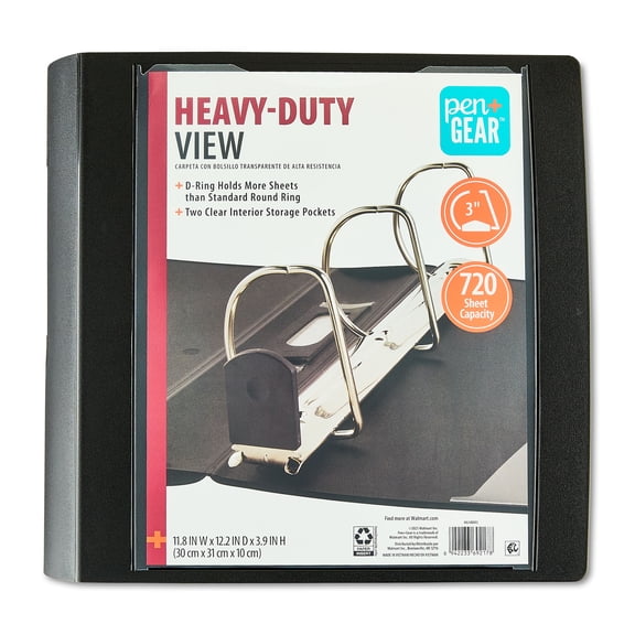 Pen+Gear 3 in D-Ring 3-Ring Standard Binder, Black