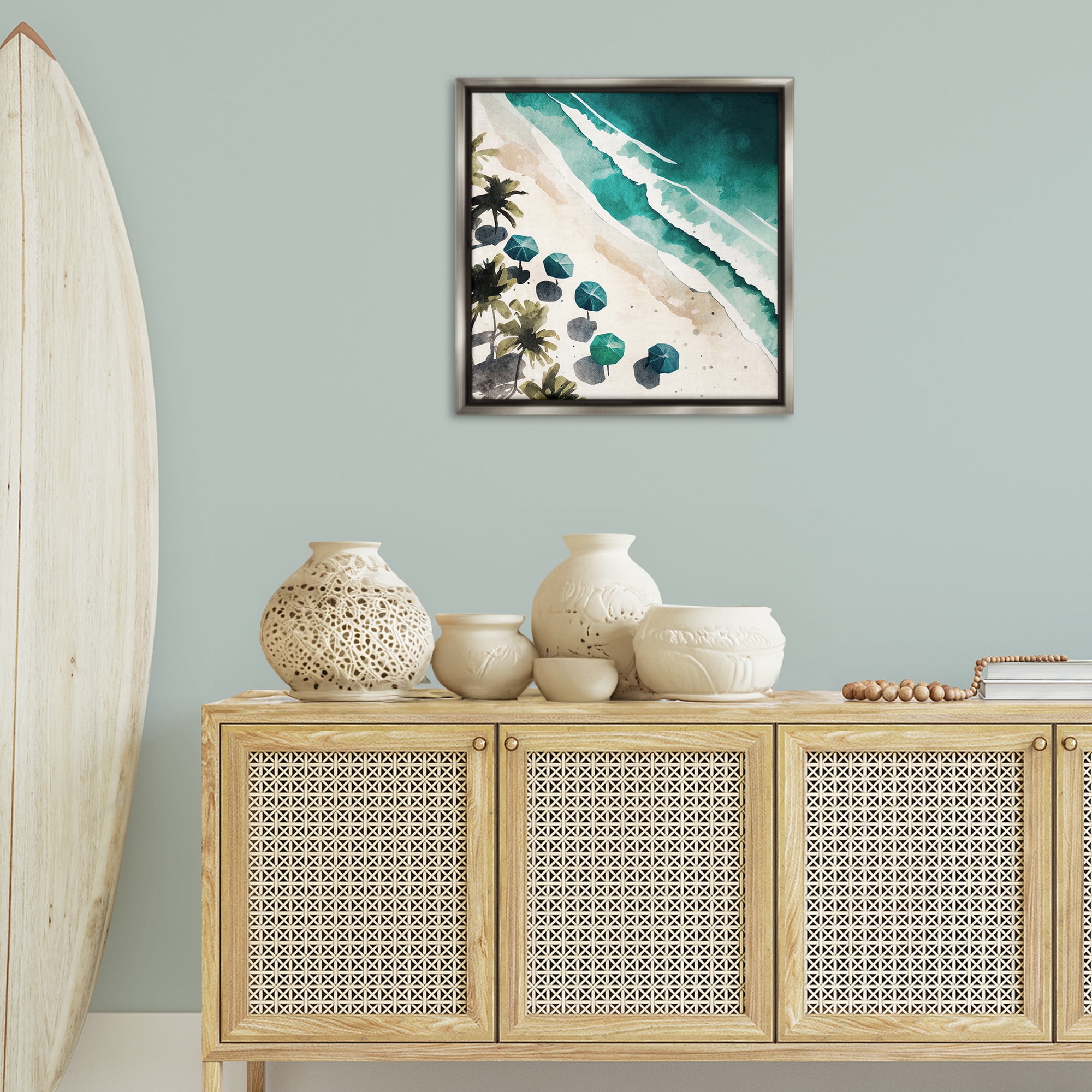 Stupell Industries Umbrella Lined Coast Nautical & Beach Painting Gray Floater Framed Canvas Art Print Wall Art, 25 x 25