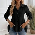 thumbnail image 4 of Uaswgudfs Women's Long Sleeve Polo Collar Button Down Shirt with Ruffled Hem, Casual Loose Fit for Fall, Lightweight Basic Shirt Black 3XL, 4 of 6