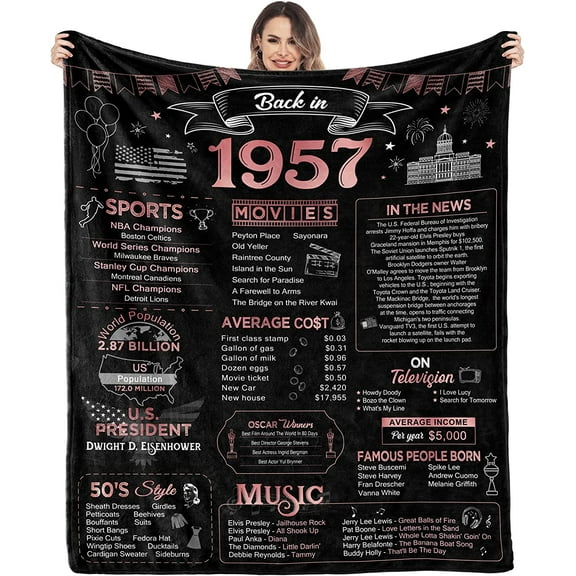 Happy 65th Birthday Gifts for Women Men Blanket 1957 65th Birthday Decorations 65 Years Old Gift for Mom Dad Grandparents Back in 1957 Flannel Fleece Soft Throw Blanket for Bed Sofa 50"x60"