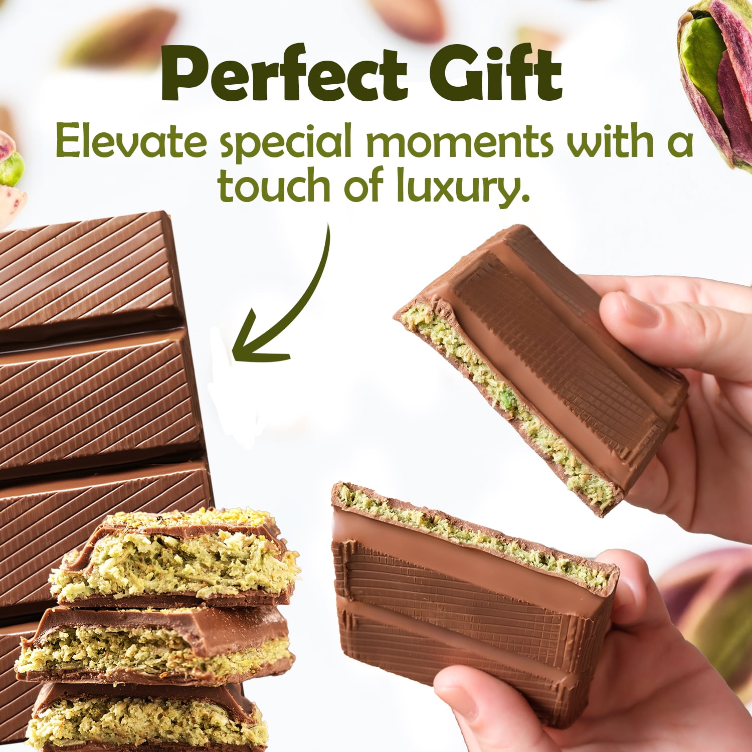 Ceres Gourmet Pistachio Chocolate Bar 7 oz – Crispy Kunafe with Pistachio Paste, Contains Hazelnuts & Milk