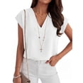 thumbnail image 4 of ANRABESS Women Tops V Neck T Shirts Cap Sleeve Business Casual Tops for Women Summer Loose Fit Dressy Work Office Blouses Cute Clothes Trendy Outfits White M, 4 of 11