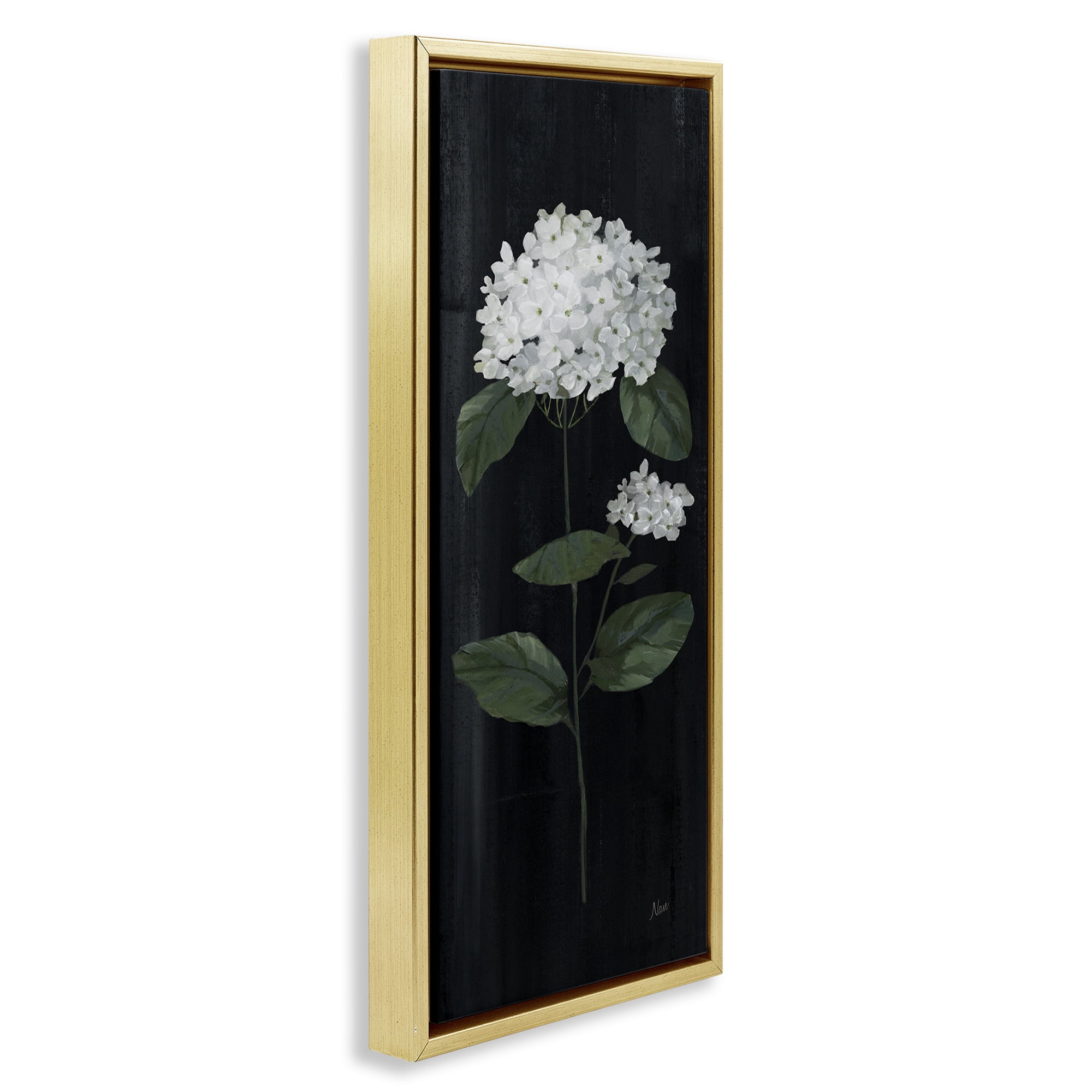 Stupell Industries Distressed Hydrangea Flower Blossom Botanical & Floral Painting Gold Floater Framed Canvas Art Print Wall Art, 15 x 31