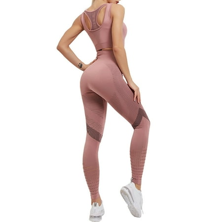 Prolriy Workout Sets for Women  Women s Sports Bra Tights Hip Lifting Leggings Yoga Cropped Pants Yoga Clothes Sports Suit Yoga Pants Women Pink XL
