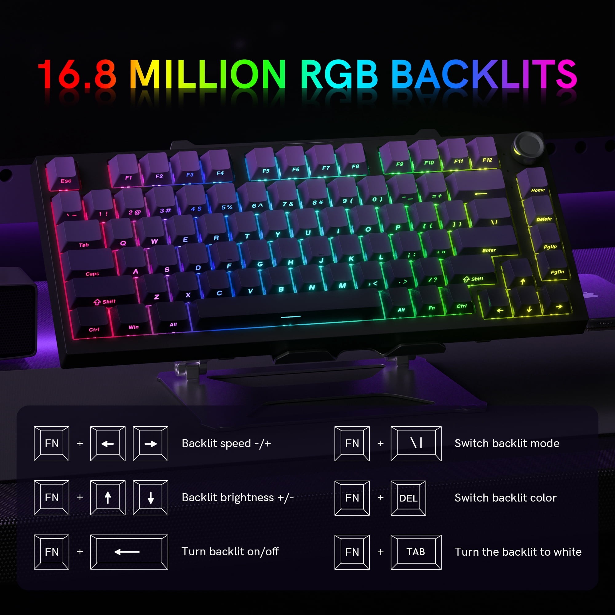 COSTOM WK75 75% Wireless Mechanical Keyboard, 75% Hot Swappable Custom Keyboard with Knob, RGB Backlit, Pre-lubed Switches, 2.4GHz/USB-C/BT5.0 Gaming Keyboards (Purple)