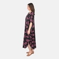 thumbnail image 3 of TAMSY Pink Color Leaf Print Silk Blend Square Neck Kaftan - One Size Fits Most Birthday Christmas Gifts, 3 of 5