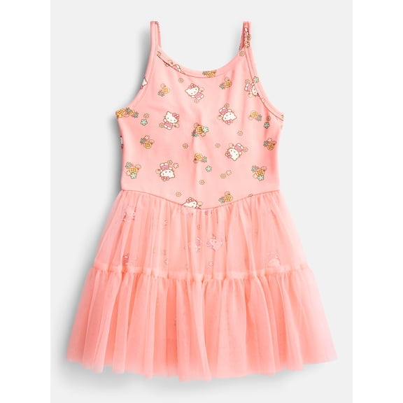 Hello Kitty Girls Sleeveless Allover Print Tulle Romper, Sizes 4-12