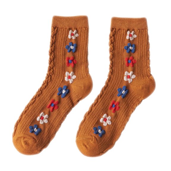 Diufon Women's Knitted Cotton Socks Vintage Floral Pattern Print Crew Socks Casual Soft Home Middle Tube Socks