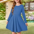 thumbnail image 2 of Abcomgle Girls Fall Dress Size Size 14-16 Casual A-Line Long Sleeve Tshirt Dress Solid Crew Neck Girls Skater Dress Swing Dresses for 4-14t Kids 9-10 Years,Blue, 2 of 5