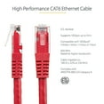 thumbnail image 4 of StarTech 1ft CAT6 Ethernet Cable - Red CAT 6 Gigabit Ethernet Wire -250Mhz 100W PoE RJ45 UTP Molded Network Patch Cord with Strain Relief (C6PATCH1RD), 4 of 4