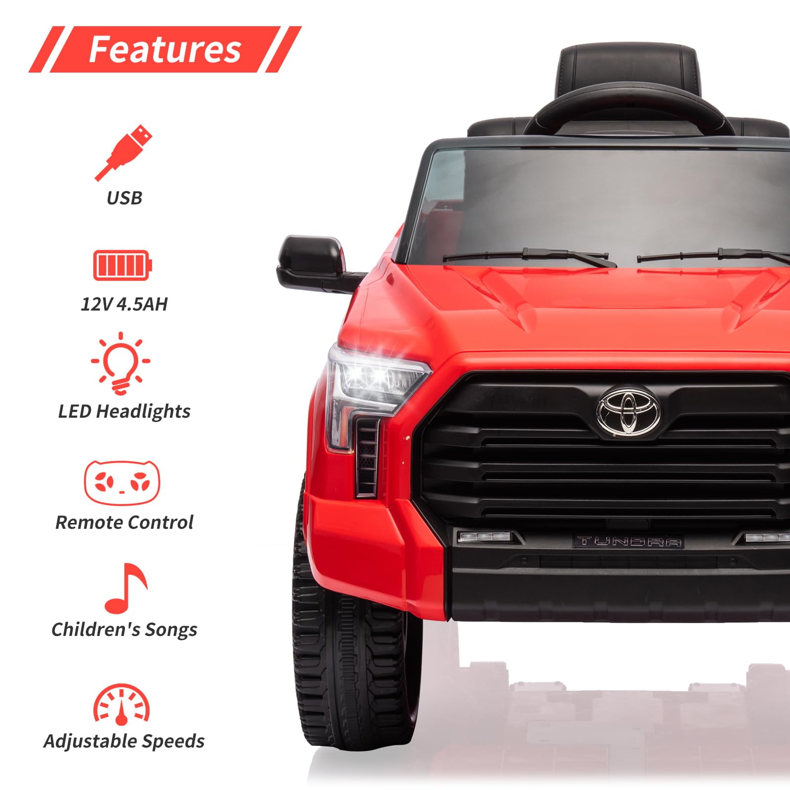 Juiluna Ride on Truck Car, 12V Licensed Toyota Tundra Ride on Car w/Remote Control, Battery Powered Electric Car with4 Wheels Spring Suspension, 3 Speeds, LED Lights, Gift for 3+ Kids-Red