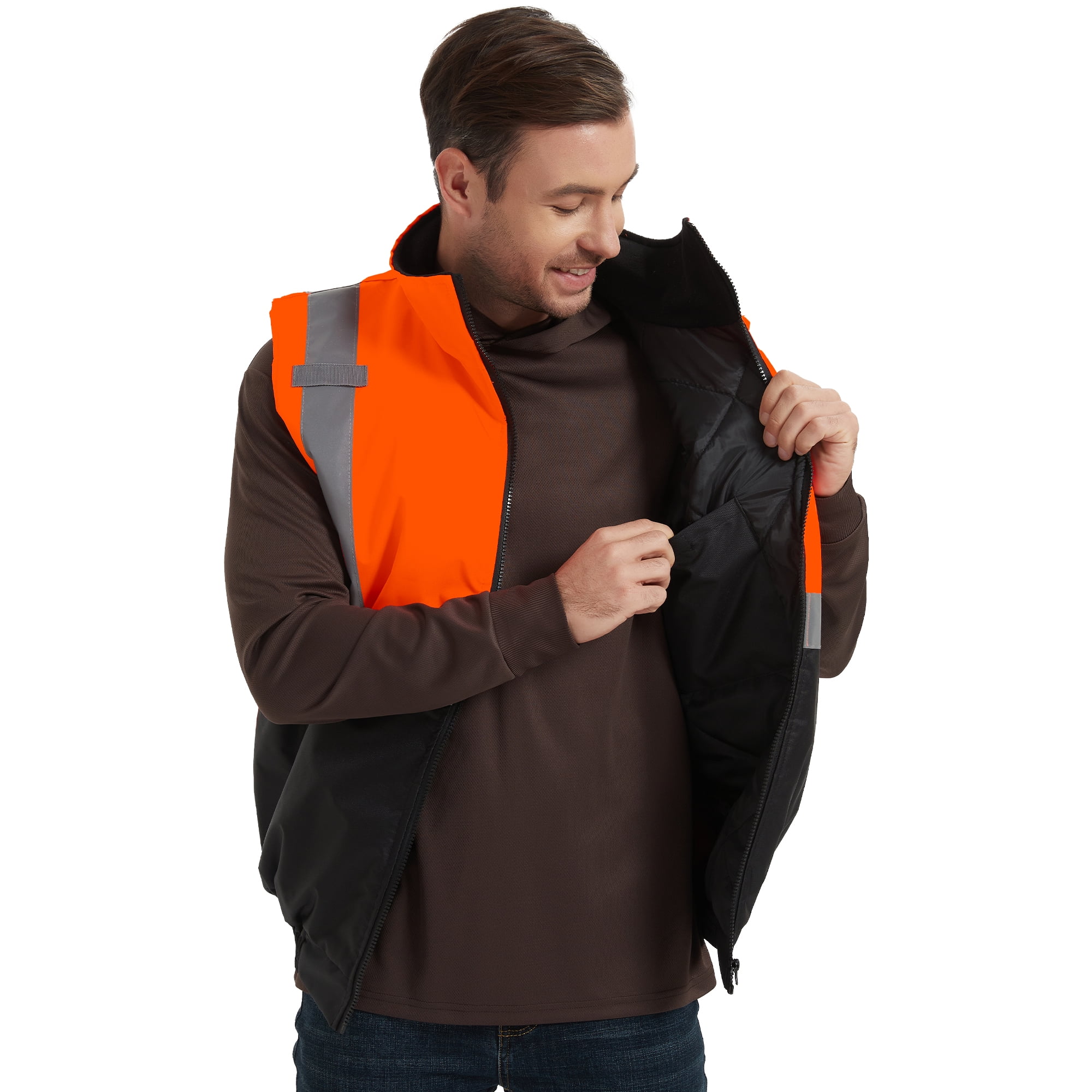ProtectX Safety Winter Vest for Women Men, High Visibility Reflective Vest, Insulated Construction Workwear, Wind Resistant,Waterproof, Orange, X Large
