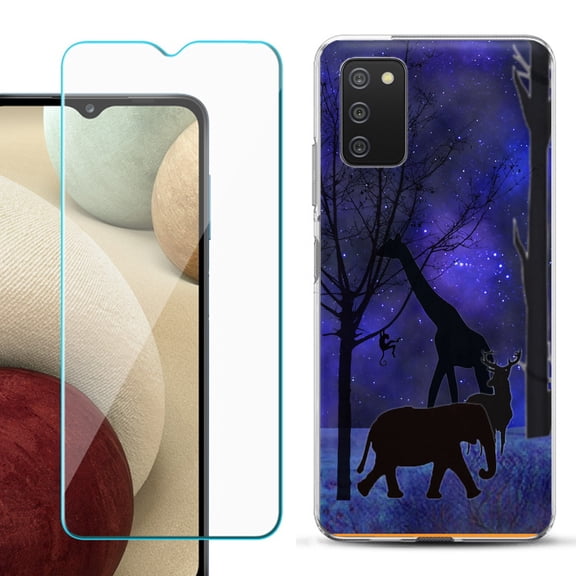 Slim-Fit TPU Fashion Phone Case for Samsung Galaxy A03s, with Tempered Glass Screen Protector, by OneToughShield ® - Midnight Safari