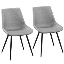 Topeakmart 2PCS Vanity Faux Leather Dining Chairs with Metal Legs for Dining Room, Gray